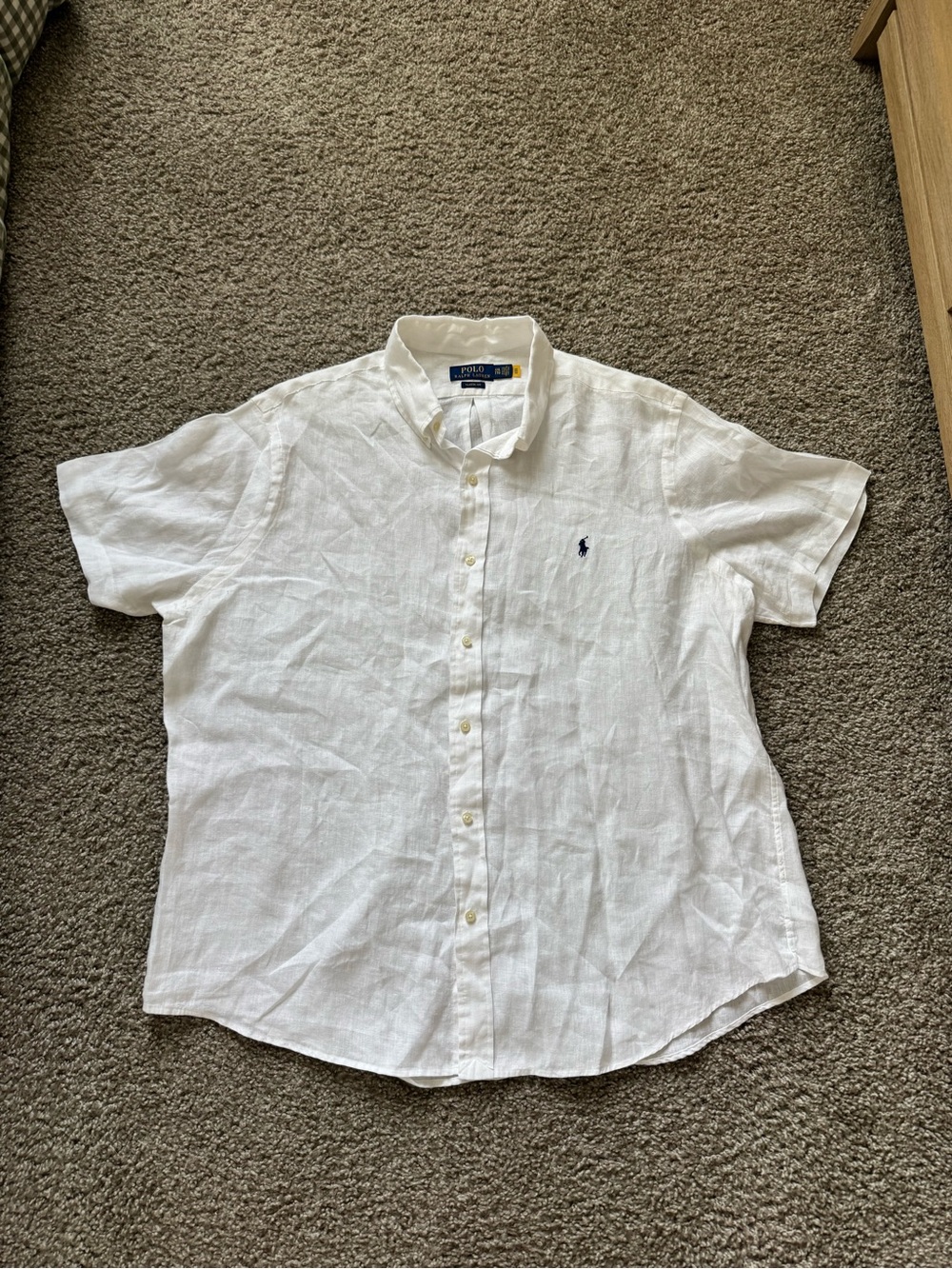 Polo Ralph Lauren Mens 2XL Classic Fit White 100% Linen Short Sleeve Button Down